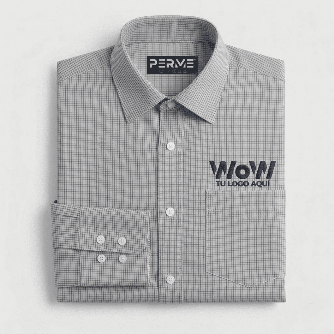 CAMISA / BLUSA CON MICROCUADROS GRISES