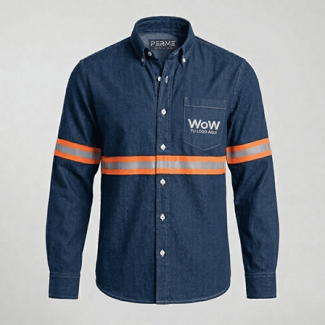 CAMISOLA MEZCLILLA INDUSTRIAL – AZUL STONE/ L.NARANJA