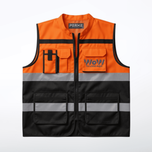 CHALECO POLIESTER CON REFLEJANTES -  NARANJA/NEGRO
