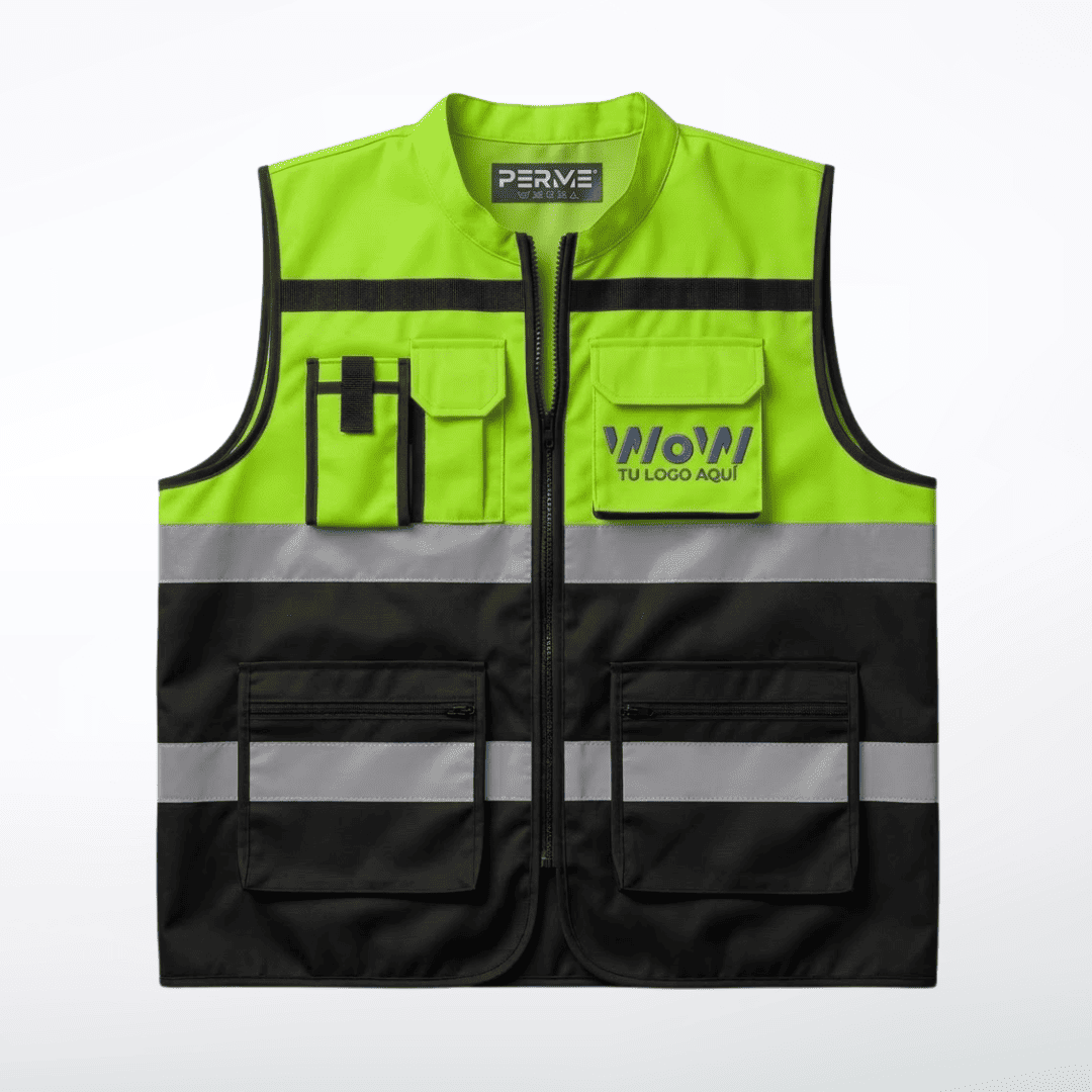 CHALECO POLIESTER CON REFLEJANTES – VERDE/NEGRO